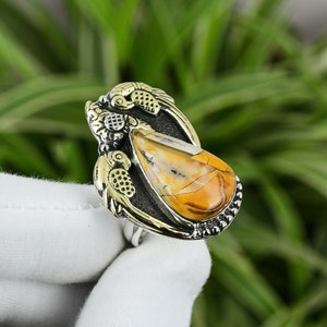Brecciated Mookaite Ring 925 Sterling Silver Ring Adjustable Ring 18K Gold Plated Original Gemstone Ring Handmade Jewelry Parrot Ring