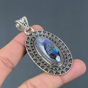 Ciondolo in argento sterling 925 con druzy di titanio - Gioielli con pietre preziose fatti a mano