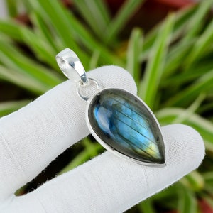 Handgefertigte Birne Labradorit Anhänger: 925 Sterling Silber Schmuck