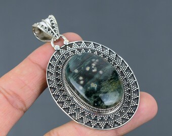 Ciondolo in argento sterling 925 con diaspro oceanico: gioielli vintage fatti a mano