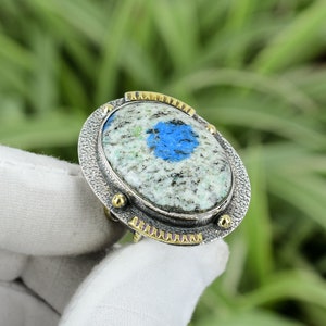 Handmade K2 Jasper Ring: 18K Gold Plated Sterling Silver, Size 6.75