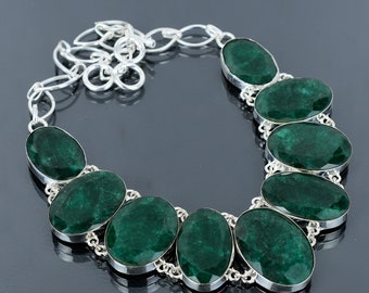 Handmade Zambian Emerald Necklace: Oval Gemstone, Sterling Silver, Adjustable