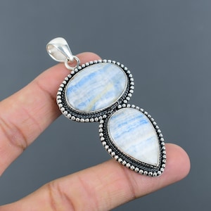 Blue Scheelite Pendant 925 Sterling Silver Pendant Vintage Jewelry Natural Gemstone Pendant Handmade Jewelry Boho Style Pendant Gift For Him