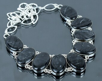 Handmade Picasso Jasper Necklace: Oval Gemstone, 925 Sterling Silver