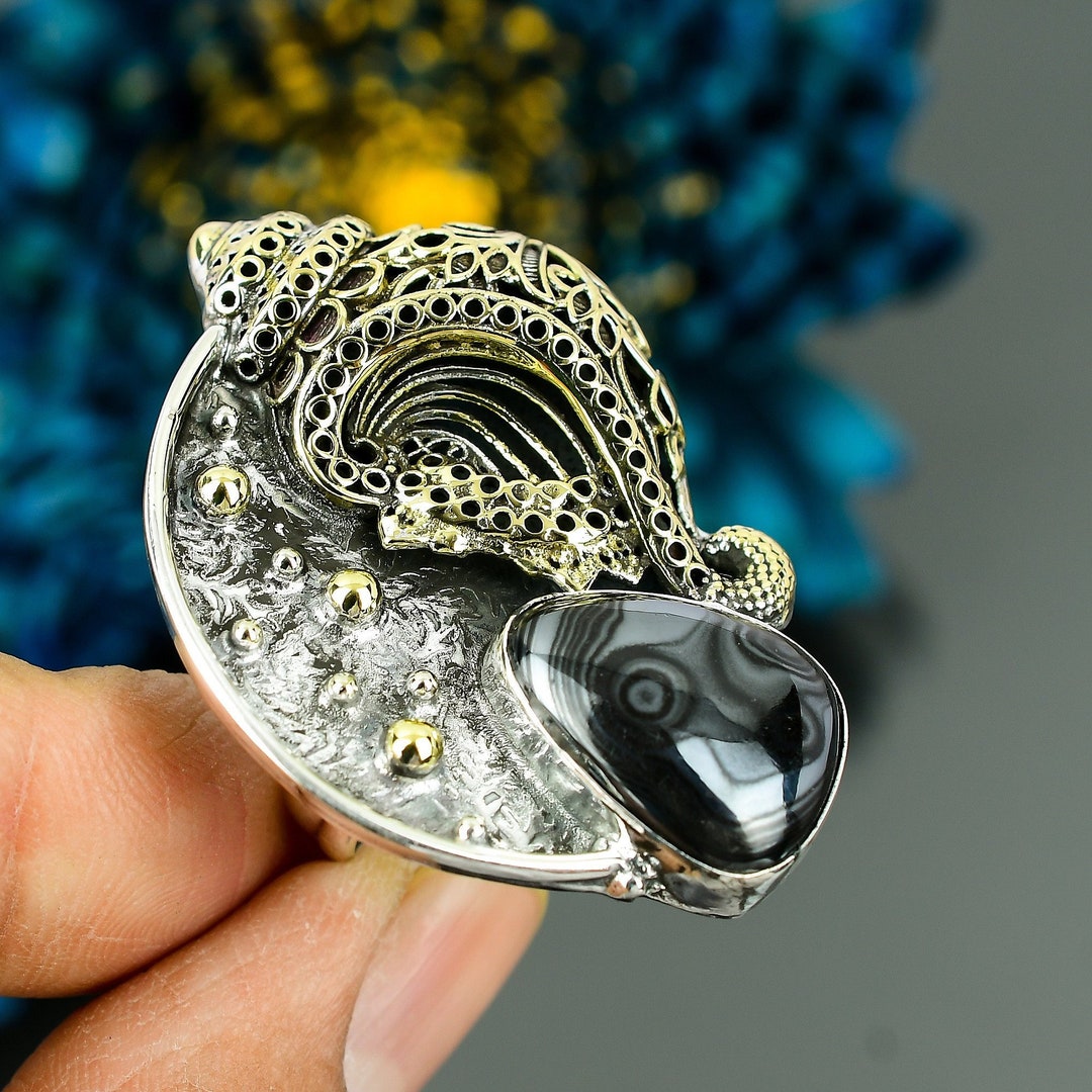 100 Genuine Psilomelane Conch Shell Ring Black Stackable Etsy