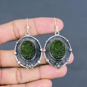 Moldavite Earring 925 Sterling Silver Earring Handmade Jewelry Gemstone Earrings Beautiful Moldavite Jewelry Gifts For Mother Silver Jewelry