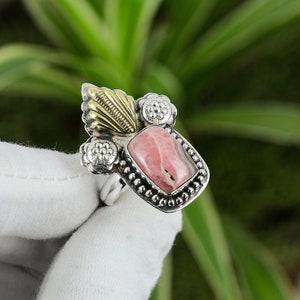 Rhodochrosite Ring 925 Sterling Silver Ring Adjustable Ring 18K Gold Plated Gemstone Ring Handmade Women Jewelry Valentine&#39;s Day Gift