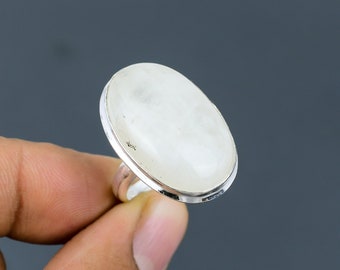 Rainbow Moonstone Ring: Handmade 925 Sterling Silver, Adjustable