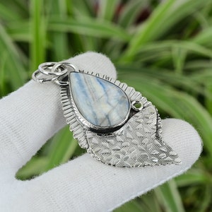 Blue Scheelite Pendant 925 Sterling Silver Pendant Natural Gemstone Pendant Handmade Boho Jewelry Birthstone Pendant Blue Scheelite Jewelry