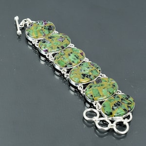 Copper Ruby Zoisite Bracelet: Handmade 925 Sterling Silver Adjustable Chain