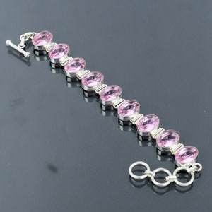 Handmade Pink Kunzite Bracelet: Faceted Sterling Silver Adjustable Chain