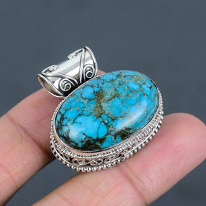 Tibetan Turquoise 925 Sterling Silver Pendant - Handmade Vintage Jewelry