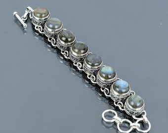 天然アメジスト・ラブラドライトブレスレット：ハンドメイドシルバー