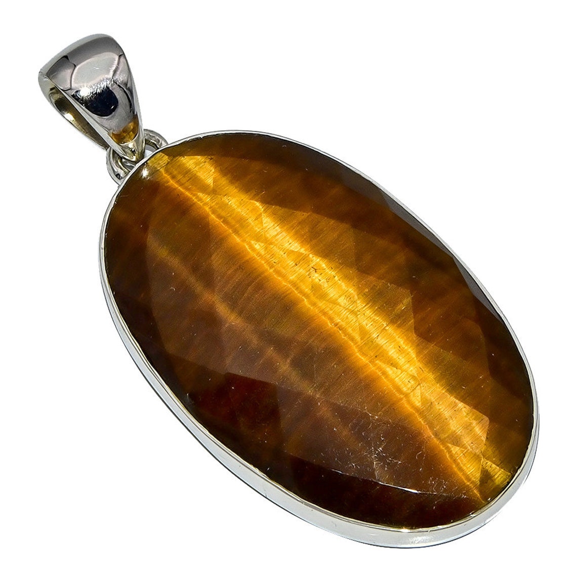 Natural Faceted Tiger'S Eye Gemstone Pendant Anniversary Etsy