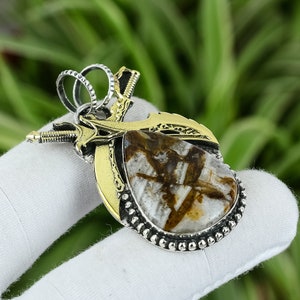 Handmade Wild Horse Magnesite Sword Pendant: 925 Sterling Silver & 18K Gold