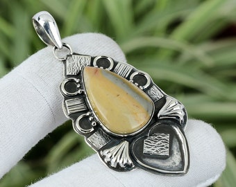 Polychrome Jasper 925 Sterling Silver Pendant - Handmade Bridal Jewelry