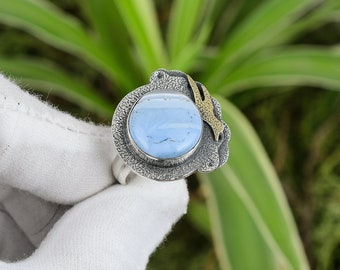 Owyhee Blue Opal Ring 925 Sterling Silver Ring Adjustable Ring 18K Gold Plated Wedding Gift Boho Ring Gemstone Jewelry Handmade Ring