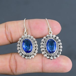 Faceted Tanzanite Quartz Earrings: Handmade 925 Sterling Silver Boho Jewelry