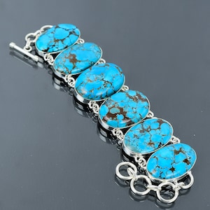 Tibetan Turquoise Bracelet 925 Sterling Silver Bracelet Adjustable Chain Bracelet Handmade Gemstone Jewelry Gift For Girl Brand New Bracelet