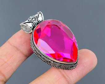 Faceted Pink Fire Topaz Pendant 925 Sterling Silver Pendant High Quality Gemstone Pendant Handmade Designer Vintage Pendant Gift For Mother