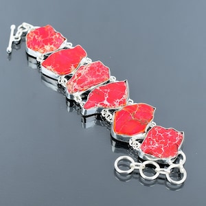 Red Sea Sediment Jasper Bracelet 925 Sterling Silver Bracelet Adjustable Chain Bracelet Handmade Gemstone Bracelet Silver Jewelry For Gifts