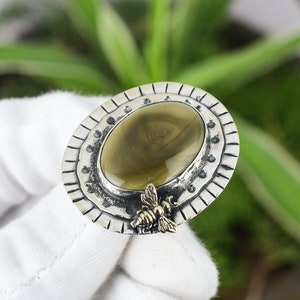 Imperial Jasper Ring 925 Sterling Silver Ring Adjustable Ring 18K Gold Plated Handmade Ring Honey Bee Ring Gemstone Ring Wedding Gift