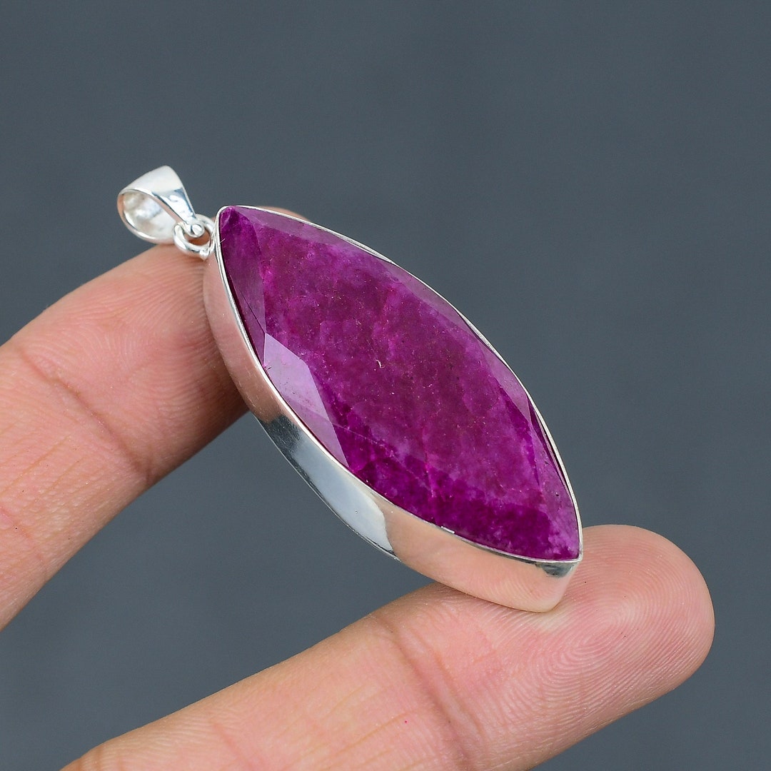 Faceted Kashmir Ruby Pendant 925 Sterling Silver Pendant Handmade Boho
