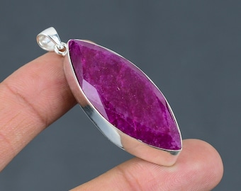 Faceted Kashmir Ruby Pendant 925 Sterling Silver Pendant Handmade Boho Style Jewelry Beautiful Gemstone Pendant Gift For Mom Amazing Jewelry