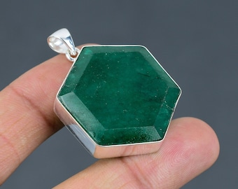 Faceted Zambian Emerald Pendant 925 Sterling Silver Pendant Amazing Jewelry Handmade Stylish Pendant Wonderful Gemstone Pendant Gift For Her