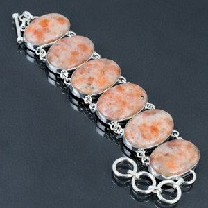 Handmade Sunstone Bracelet: 925 Sterling Silver Adjustable Chain