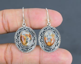 Handmade Maligano Jasper Earrings: Vintage Sterling Silver Jewelry