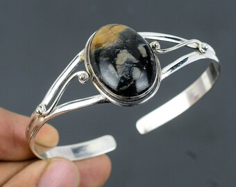 Picasso Jaspis Armreif: Handgefertigte 925 Sterling Silber Armspange