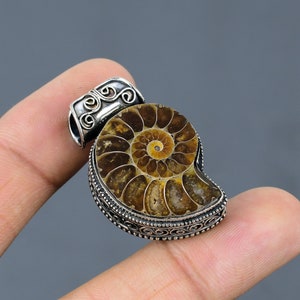 Ammonite Fossil Pendant Handmade Pendant 925 Sterling Silver Pendant Real Gemstone Pendant Wedding Jewelry Gift Vintage Pendant Gift For Mom