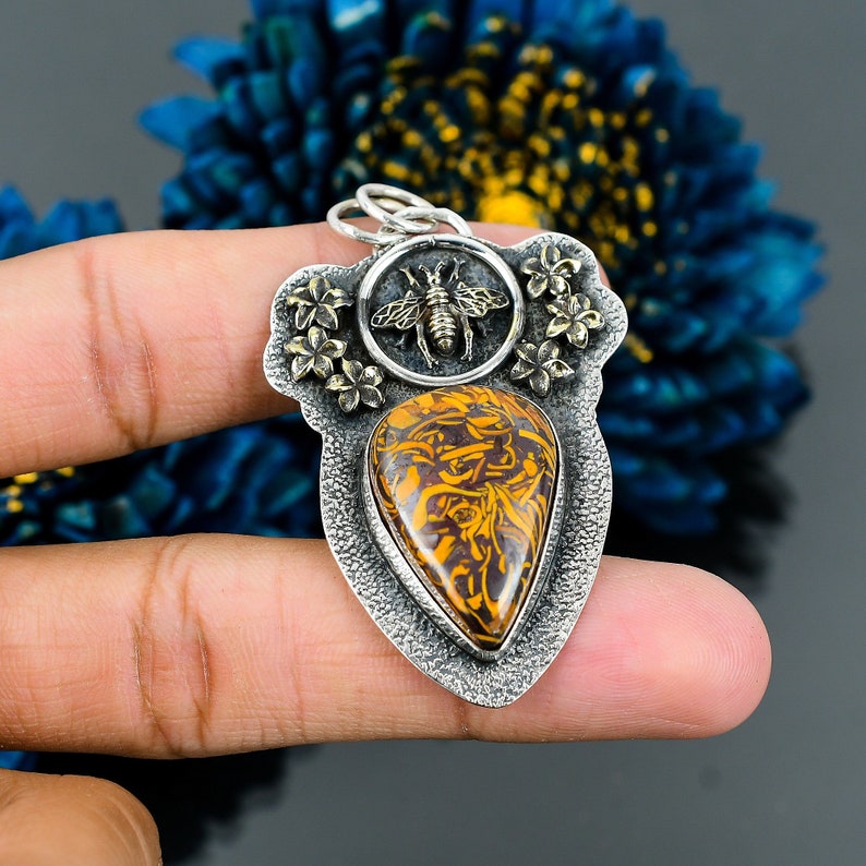 Exquisite Mariam Jasper Honey Bee Pendant 18K Gold Plated Etsy