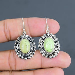 Lemon Chrysoprase Earrings: Handmade 925 Sterling Silver Vintage Jewelry