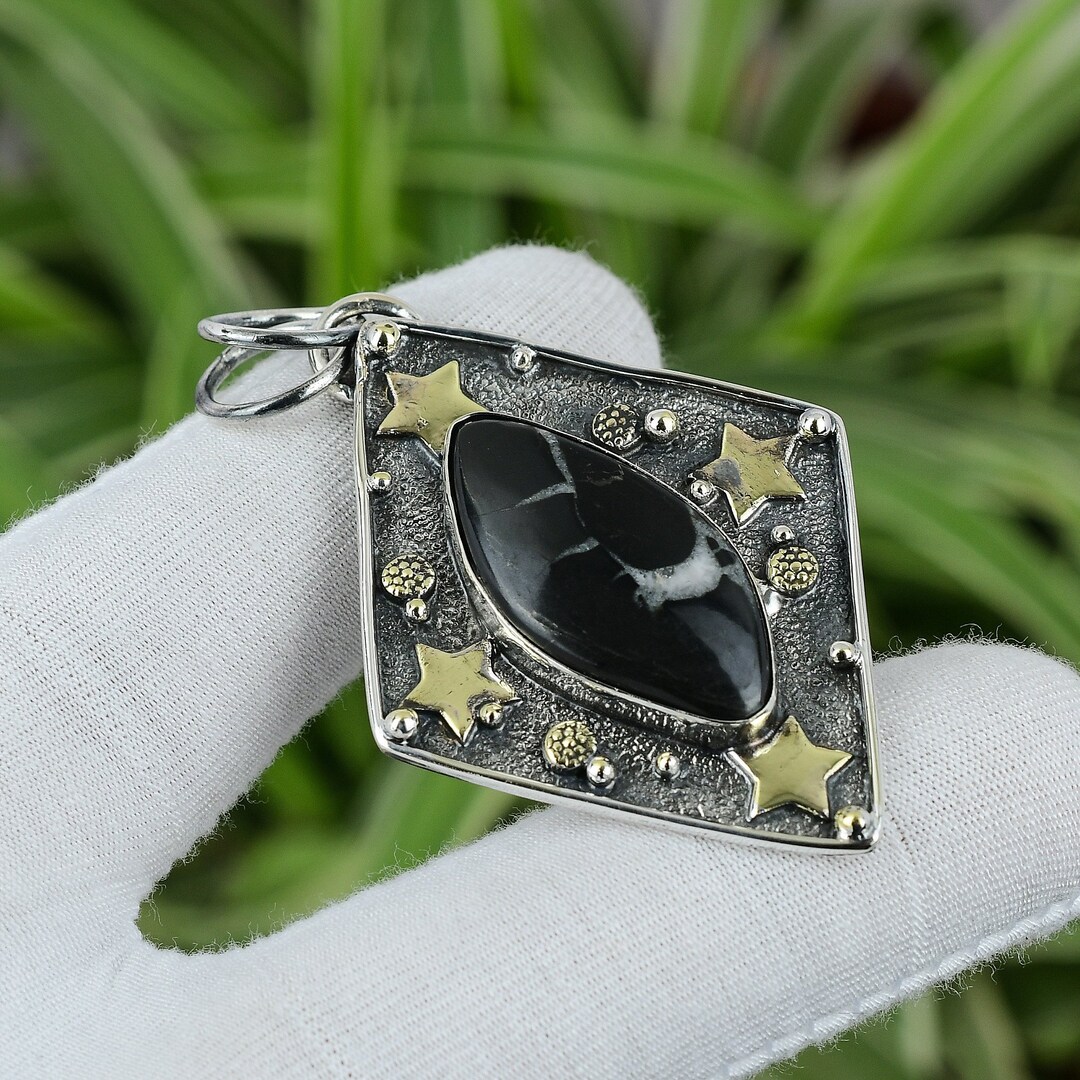 Oxidized Sterling Silver Moroccan Mud Crack Fossil Pendant - Etsy