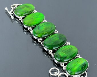 Bracciale in labradorite verde fuoco: gioiello regolabile fatto a mano in argento sterling 925