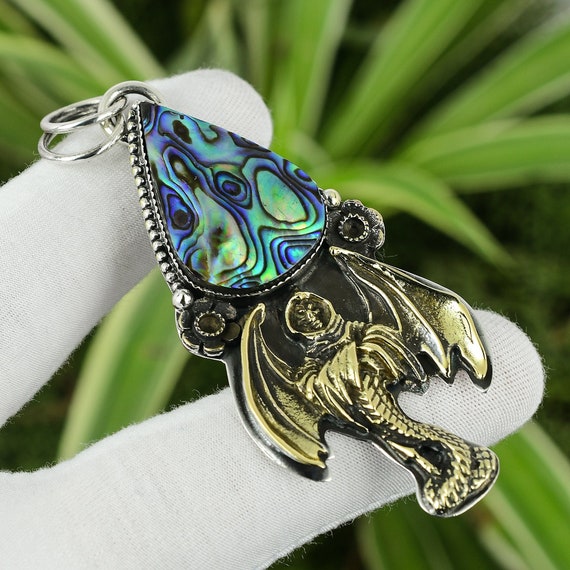 Pendentif Cœur En Argent 925 Avec Pierre Coquille D’Orme – Ancien, Multicolore
