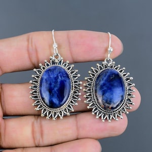 Sodalite Earrings 925 Sterling Silver Earring Antique Jewelry Beautiful Gemstone Earring Handmade Jewelry Gifts For Her Unique Style Earring