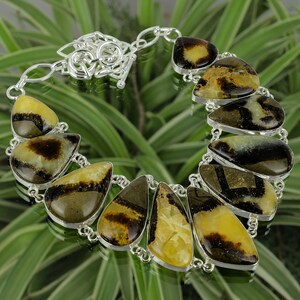 Handmade Septarian Gemstone Necklace: 925 Sterling Silver, Adjustable Chain