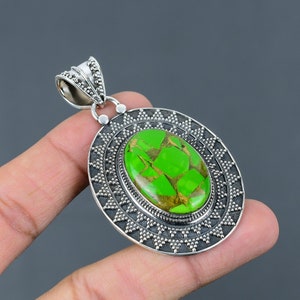 Handmade Copper Turquoise 925 Sterling Silver Pendant: Healing Stone Jewelry