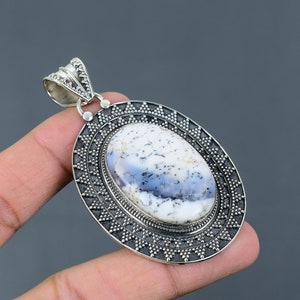 Handmade Dendrite Opal Sterling Silver Pendant: Vintage Boho Jewelry