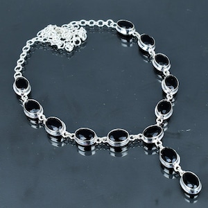 Faceted Black Onyx Necklace: Handmade Sterling Silver Adjustable Chain