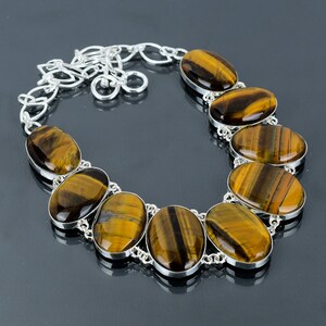 Tiger&#39;s Eye 925 Sterling Silver Necklace - Handmade Gemstone Jewelry