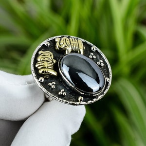 Handmade Hematite Gemstone Ring: 925 Sterling Silver Adjustable Elephant Ring