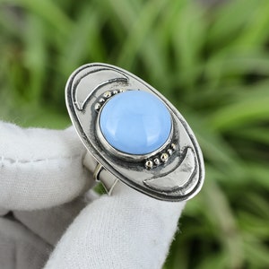 Owyhee blauwe opaal ring 925 sterling zilveren ring ring maat 6.5 echte edelsteen ring handgemaakte elegante sieraden cadeau voor moeder verklaring ring