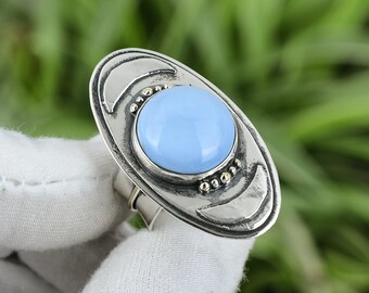 Handmade Owyhee Blue Opal Sterling Silver Ring - Size 6.5