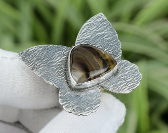 Handmade Montana Agate Ring: Trillion Gemstone, Sterling Silver, Size 6.25