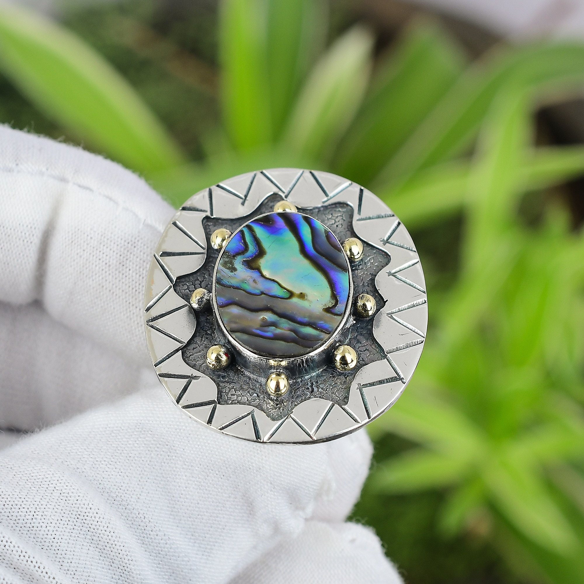 Abalone Shell Ring 925 Sterling Silver Ring Ring Size 8 18K Gold