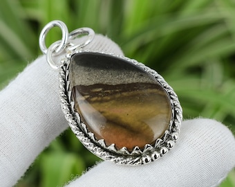 Polychrome Jasper 925 Sterling Silver Pear Pendant - Handmade